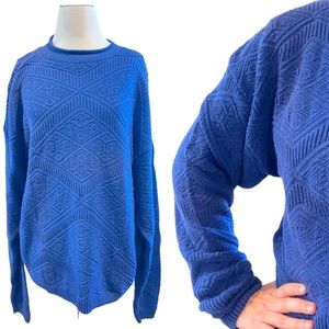 Vintage 80s 90s Jantzen Royal Blue Knit Oversized Unisex Sweater Size XL
